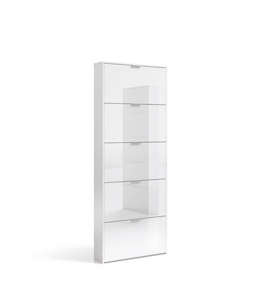 Zappa White Gloss Shoe Cabinet with Revolving Drawers for Tidy Hallway Storage - UK Luxury Furniture